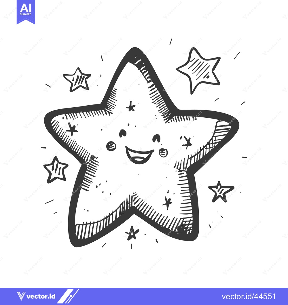 Premium Vector dari Hand-drawn cartoon illustration of a smiling star with smaller stars a