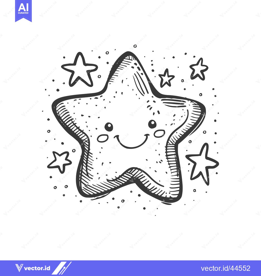 Premium Vector dari Hand-drawn cartoon illustration of a smiling star with smaller stars a