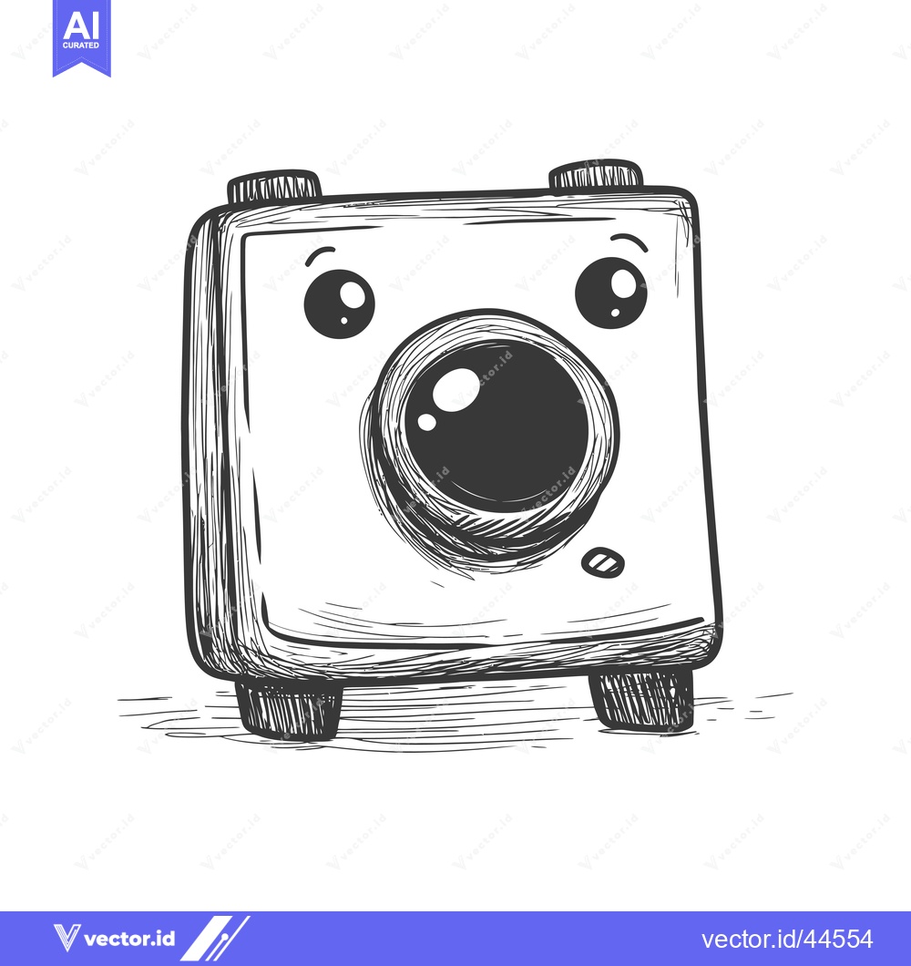 Premium Vector dari Hand-drawn Cartoon Illustration of a Surprised Camera with Large Eyes