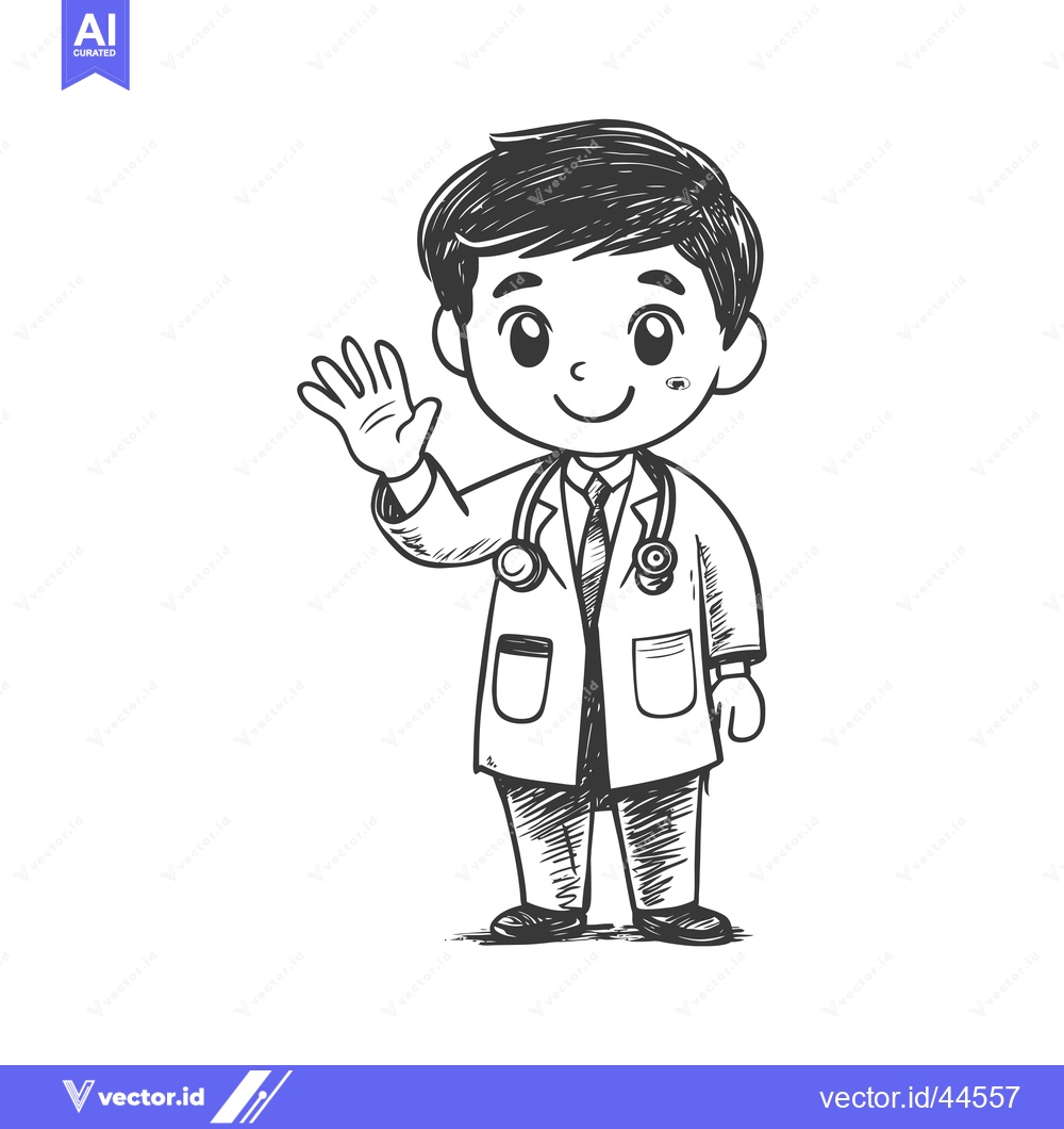 Premium Vector dari Hand-drawn cartoon of a doctor with a stethoscope waving hello