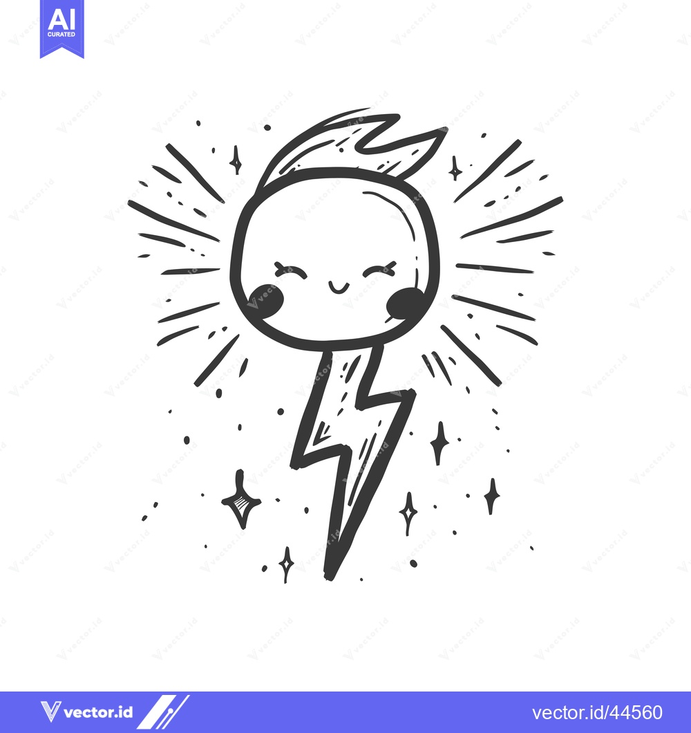 Premium Vector of Hand-drawn cartoon of a smiling sun with a lightning bolt