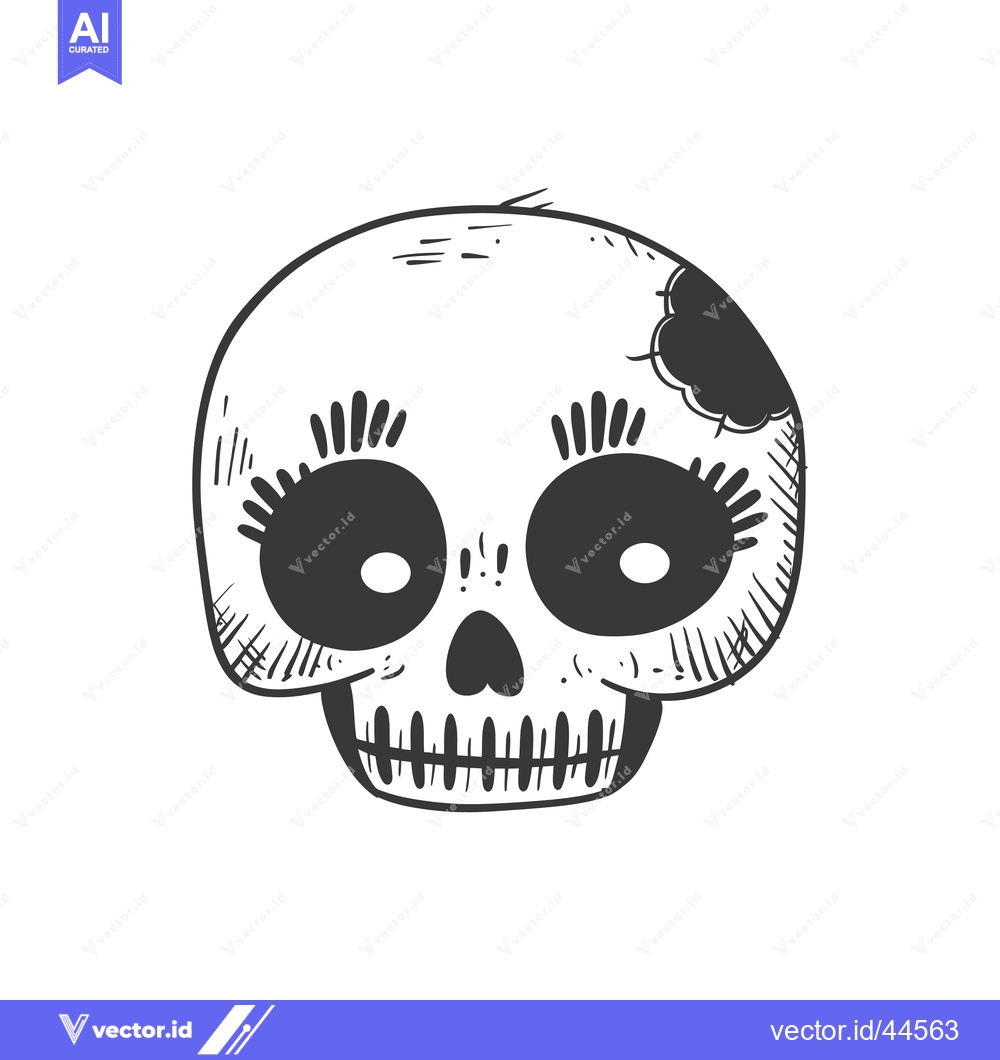 Premium Vector of Hand-Drawn Cartoon Skull with Big Eyes and Eyelashes