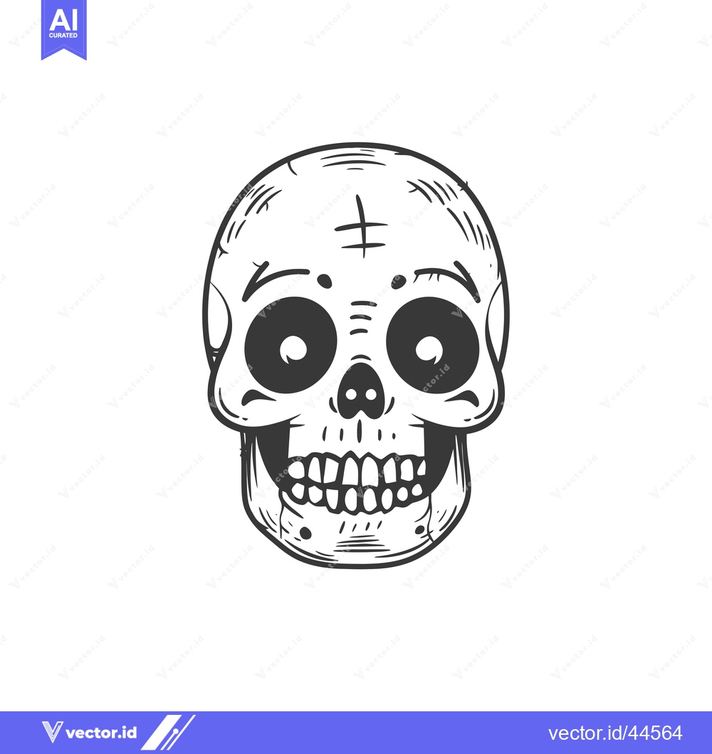 Premium Vector dari Hand-Drawn Cartoon Skull with Big Eyes and Open Mouth