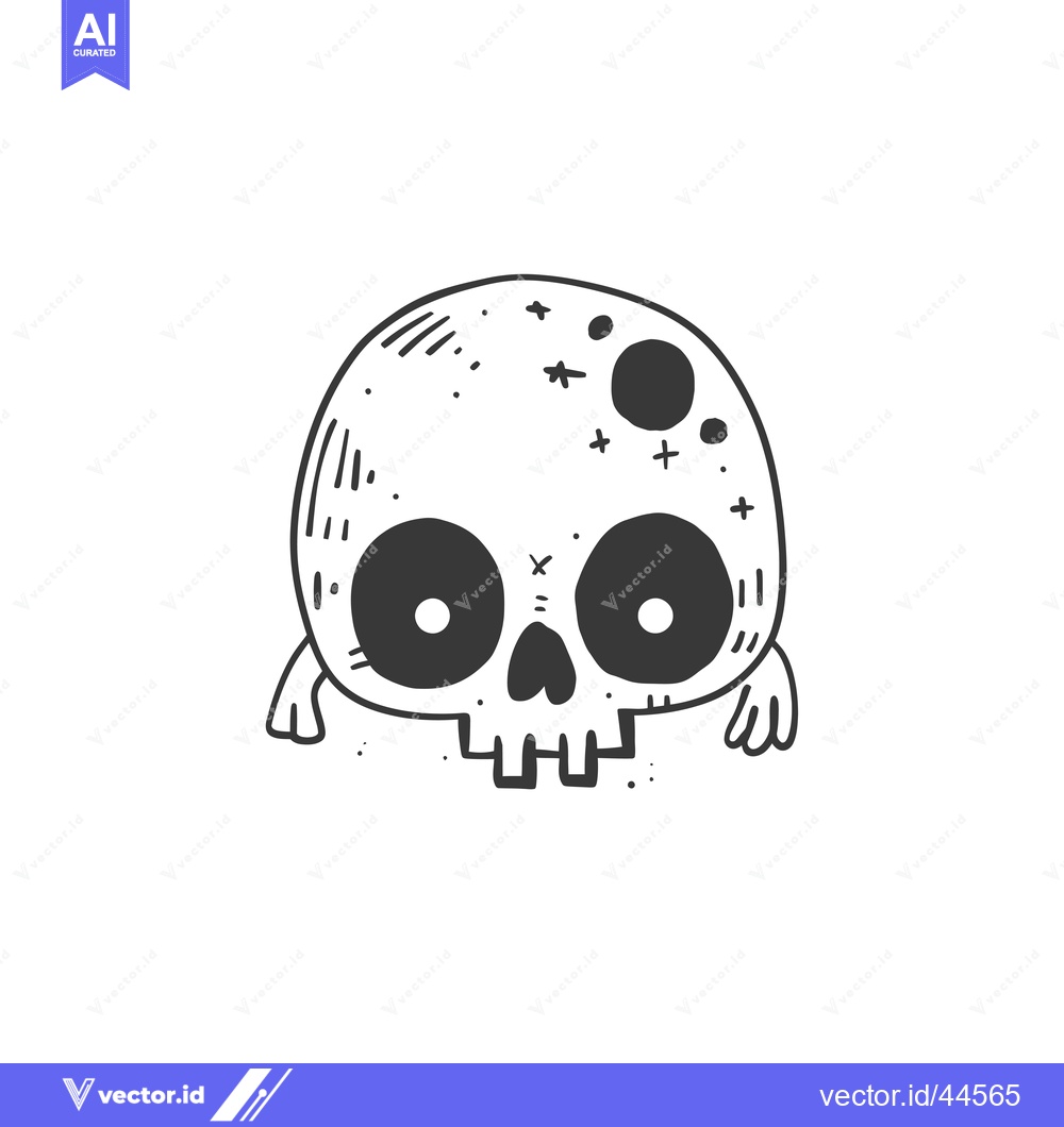 Premium Vector of Hand-drawn Cartoon Skull with Big Eyes and Small Arms