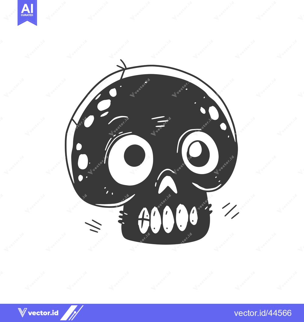 Premium Vector of Hand-Drawn Cartoon Skull with Big Eyes and Teeth