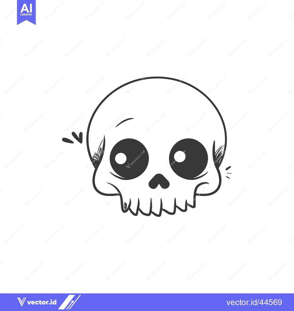 Premium Vector dari Hand-drawn cartoon skull with large eyes and a toothy grin