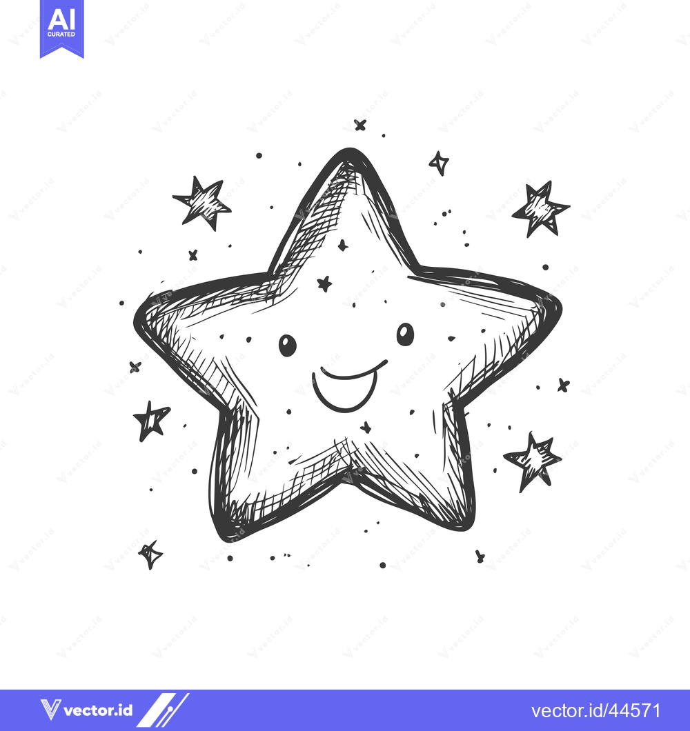 Premium Vector dari Hand-Drawn Cartoon Smiling Star Surrounded by Smaller Stars