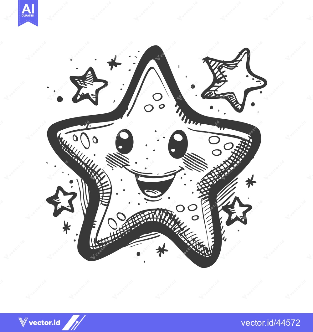 Premium Vector of Hand-Drawn Cartoon Smiling Star with Smaller Stars Around It