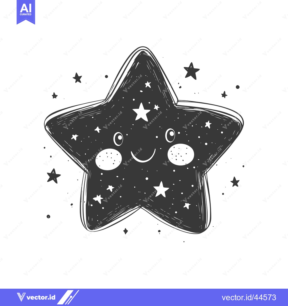 Premium Vector dari Hand-Drawn Cartoon Star with Smiling Face and Stars