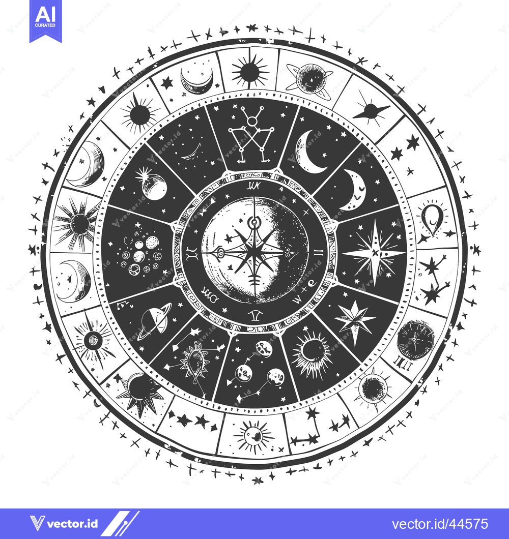 Premium Vector dari Hand-drawn celestial compass with sun, moon, and stars