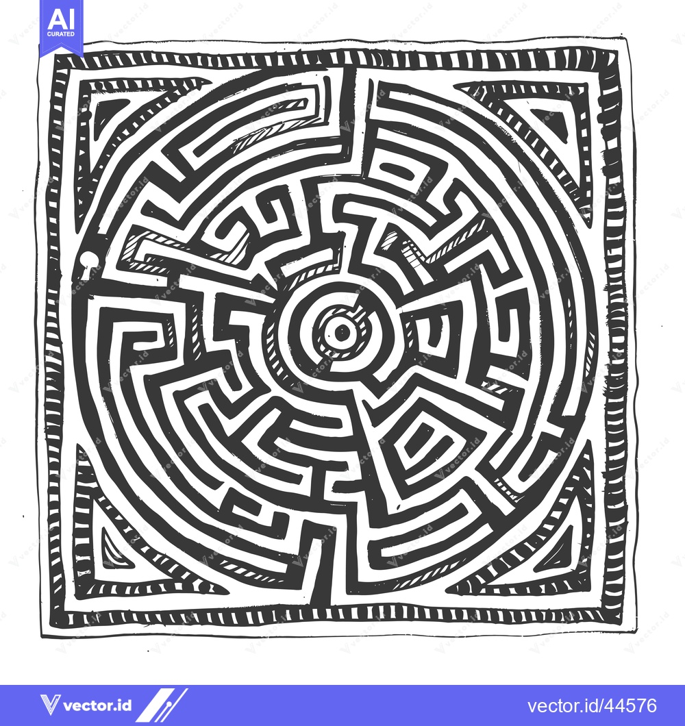 Premium Vector of Hand-drawn Circular Maze with a Decorative Border
