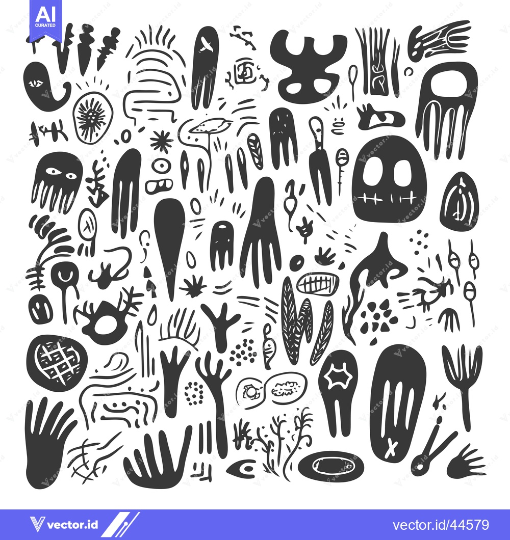 Premium Vector dari Hand-Drawn Collection of Abstract Shapes, Eyes, and Plants