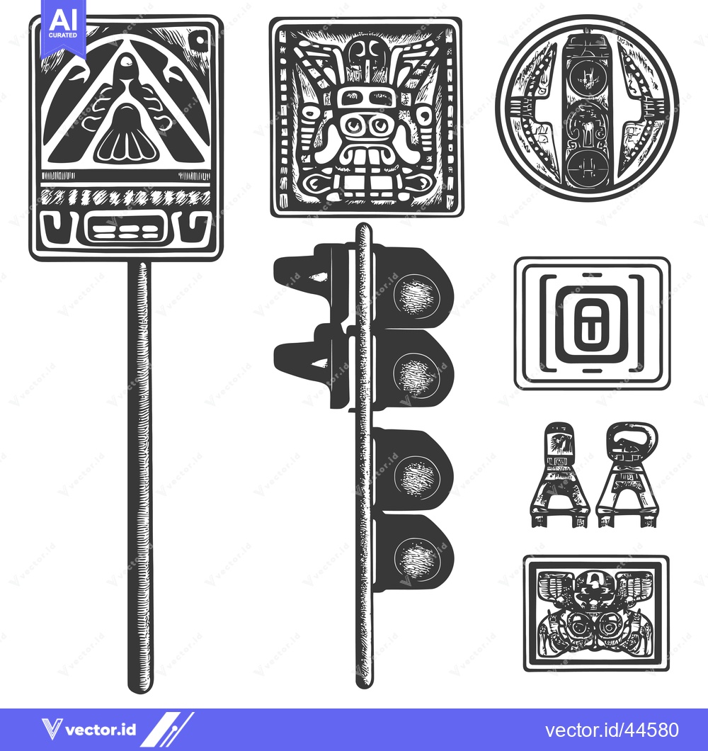 Premium Vector of Hand-drawn Collection of Ancient Aztec and Mayan Symbols and Designs