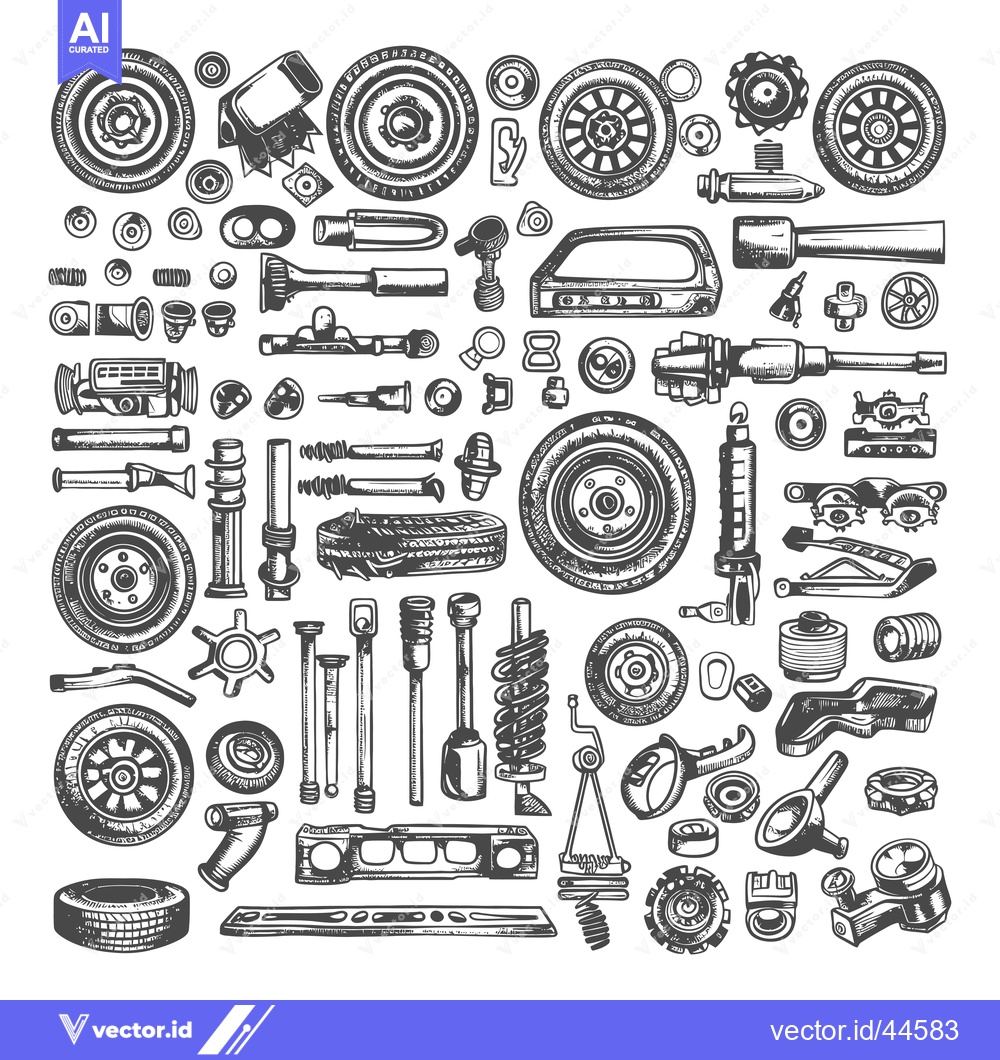 Premium Vector dari Hand-Drawn Collection of Car Parts and Accessories