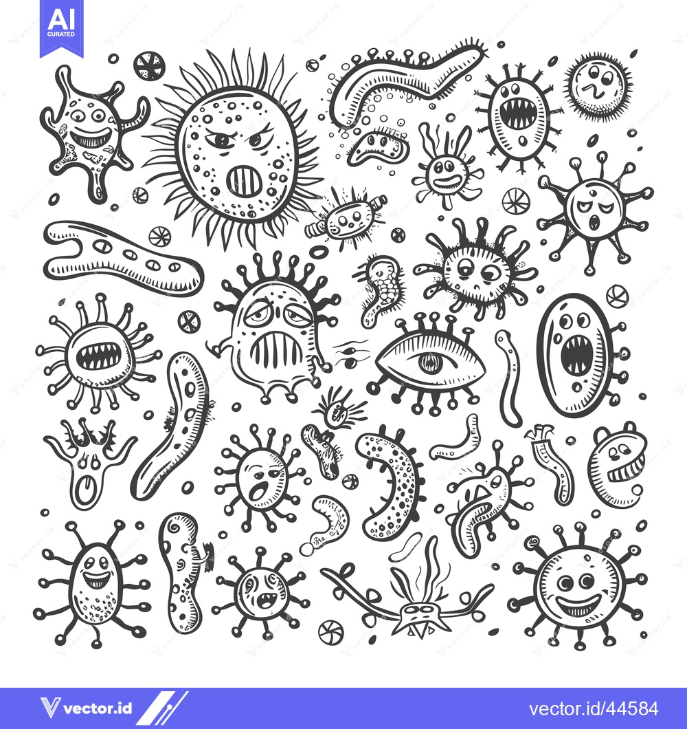 Premium Vector dari Hand-Drawn Collection of Cute and Funny Cartoon Microbes