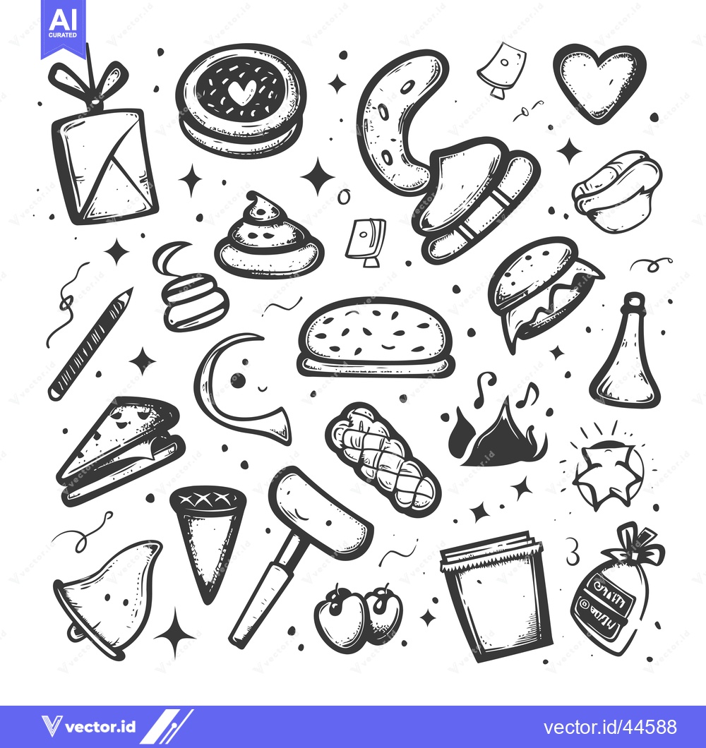Premium Vector of Hand-Drawn Collection of Diverse Objects and Symbols in Black and Whit