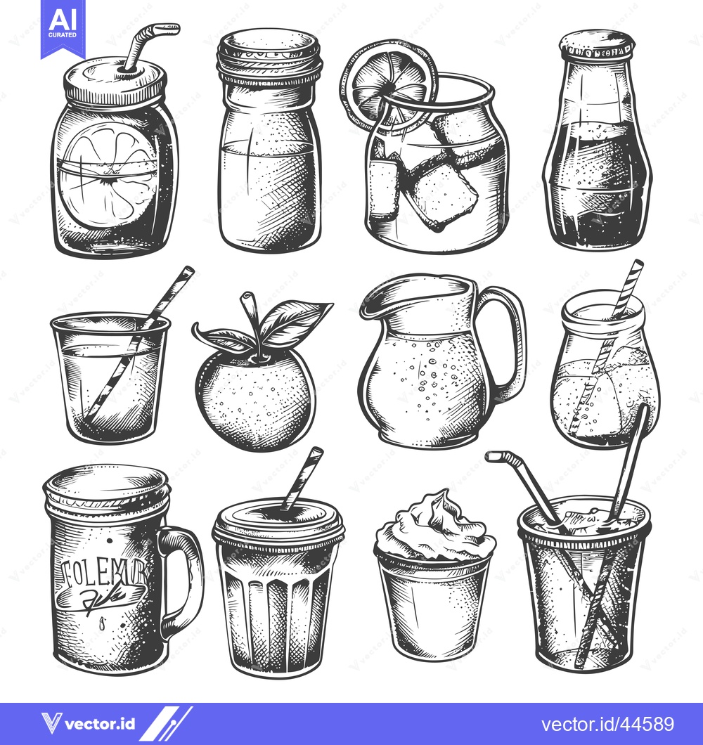 Premium Vector dari Hand Drawn Collection of Drinks with Straws in Glassware