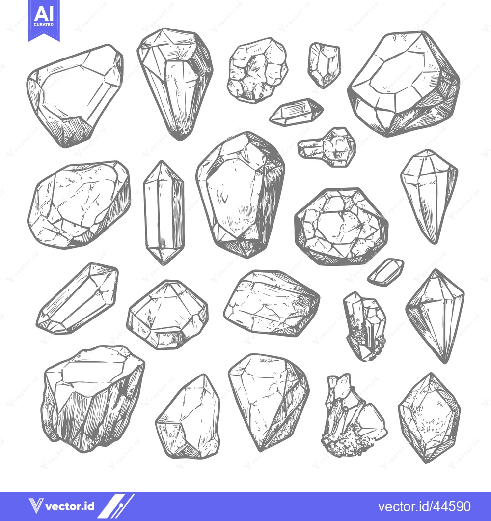 Premium Vector of Hand-Drawn Collection of Grey Crystal Formations