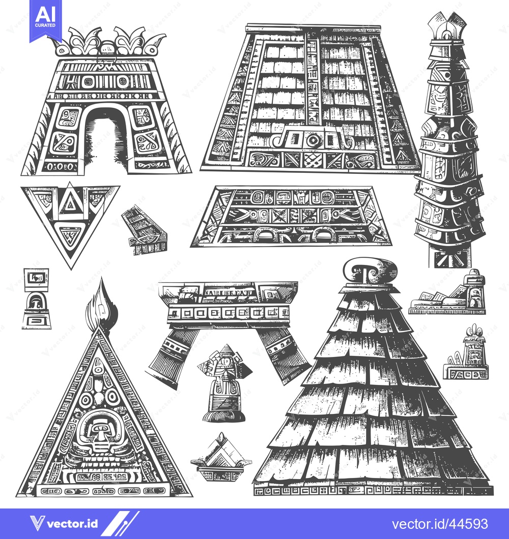 Premium Vector of Hand-Drawn Collection of Mayan Temple and Architectural Elements