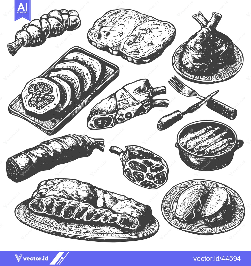 Premium Vector of Hand-Drawn Collection of Meat Cuts for Butcher Shop or Restaurant Menu