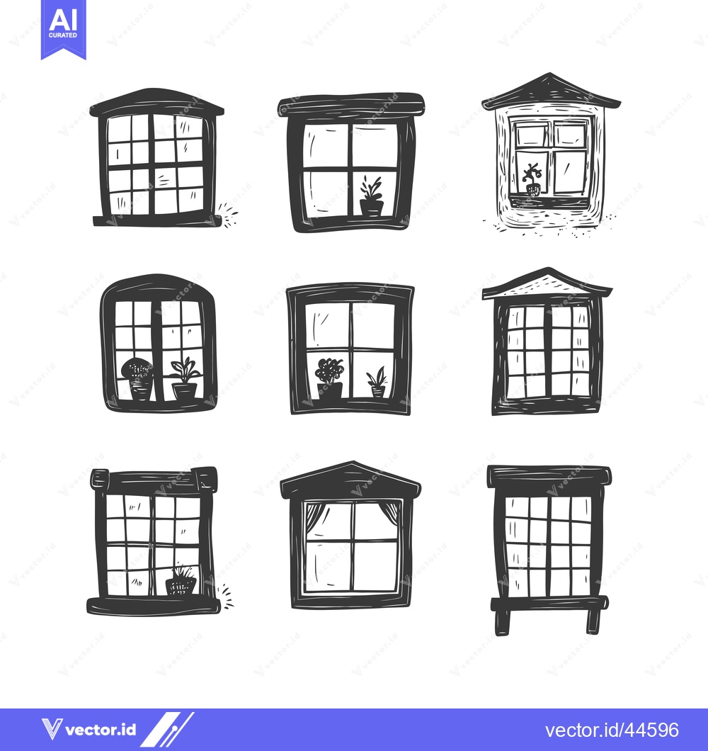 Premium Vector dari Hand-drawn collection of nine different windows with unique styles