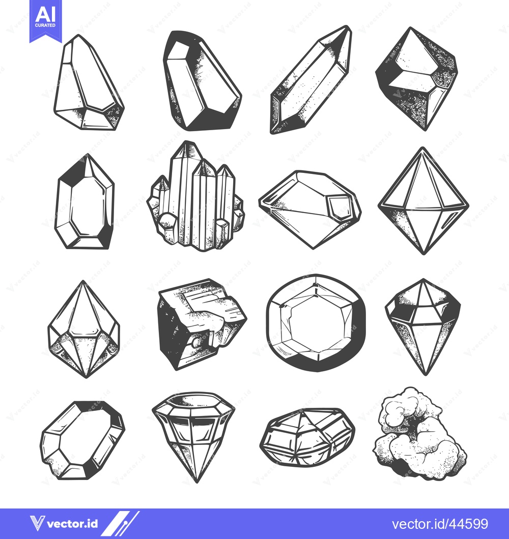 Premium Vector dari Hand-Drawn Collection of Various Crystal and Gemstone Shapes
