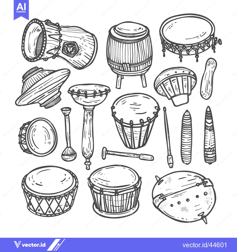 Premium Vector of Hand-Drawn Collection of Various Drums and Percussion Instruments