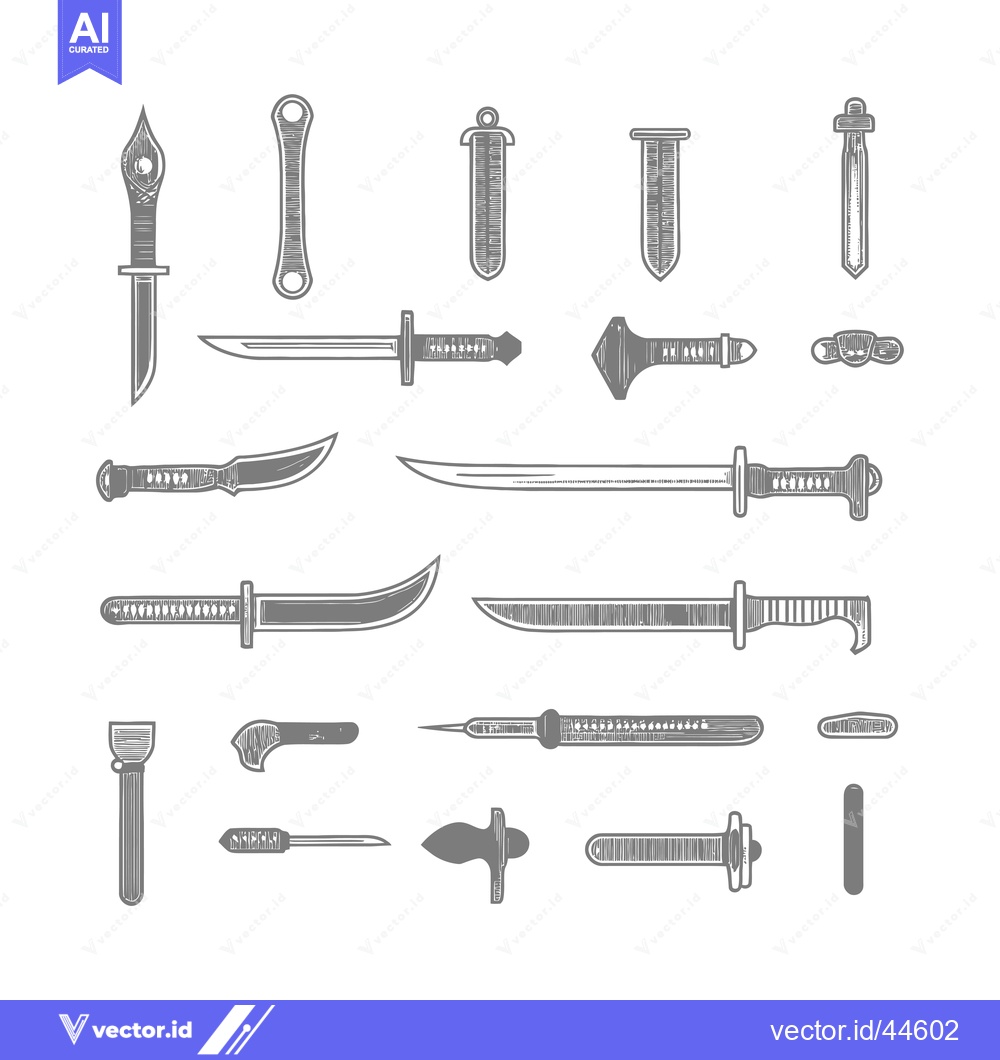 Premium Vector dari Hand-Drawn Collection of Various Knives and Swords