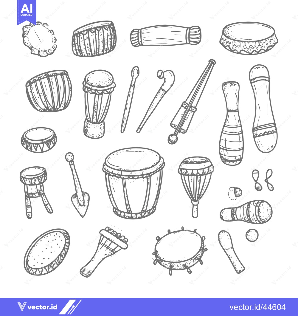 Premium Vector dari Hand-drawn Collection of Various Percussion Instruments