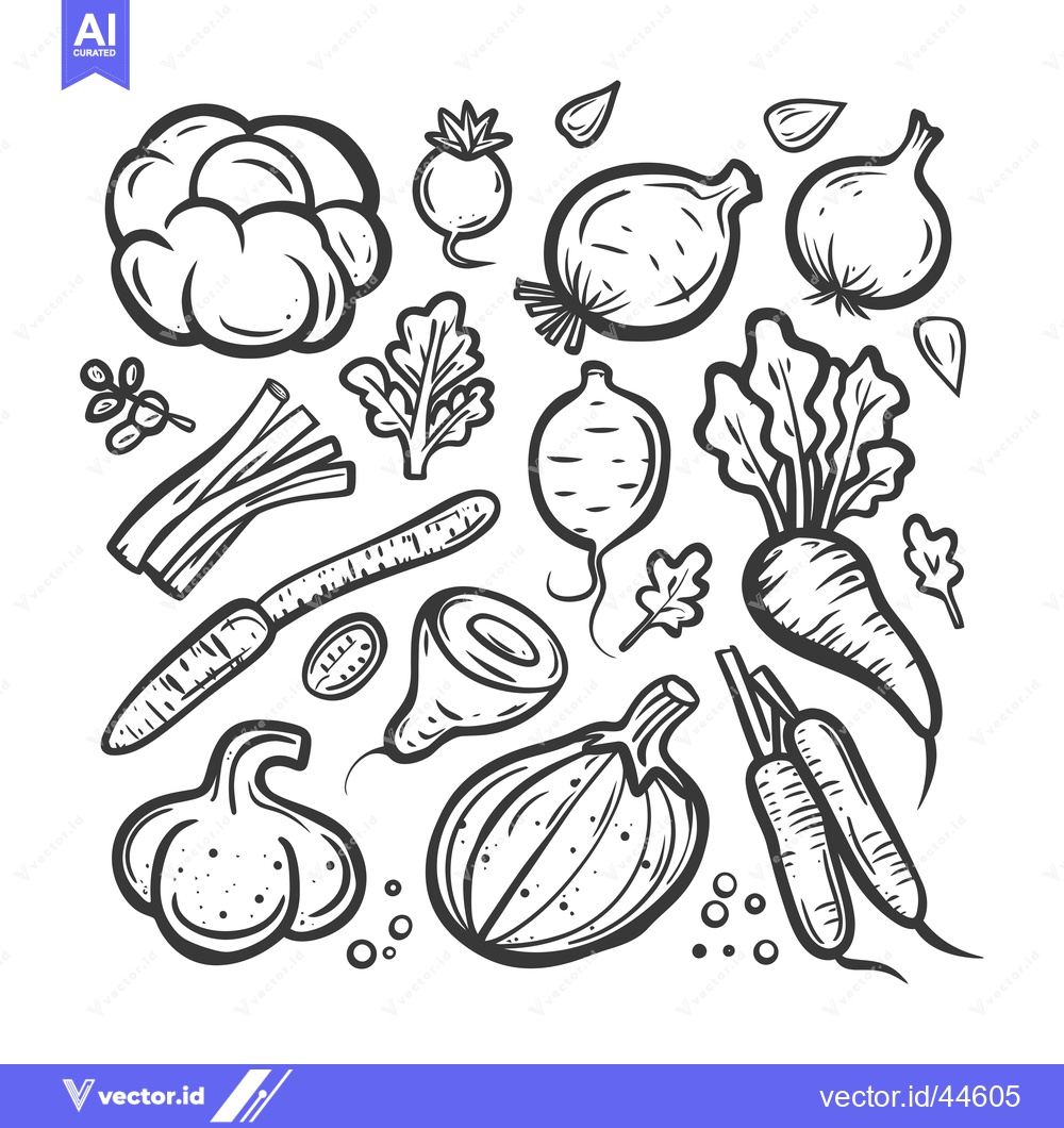 Premium Vector of Hand-Drawn Collection of Various Vegetables in Black and White