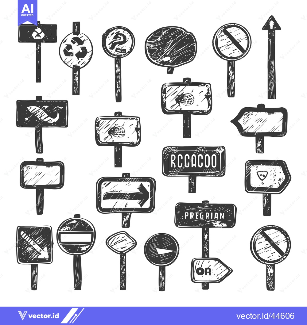 Premium Vector of Hand-Drawn Collection of Vintage Road Signs and Directionals
