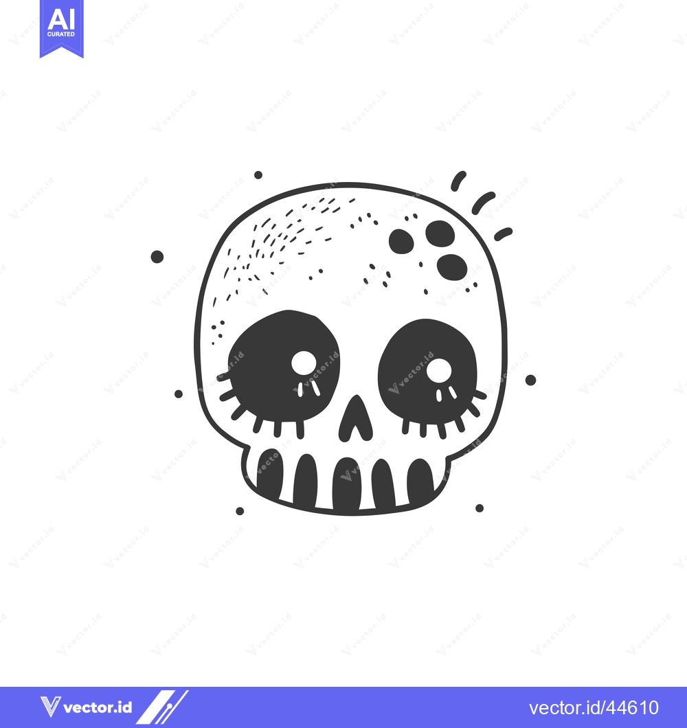 Premium Vector of Hand-Drawn Cute Skull with Big Eyes and Detailed Features