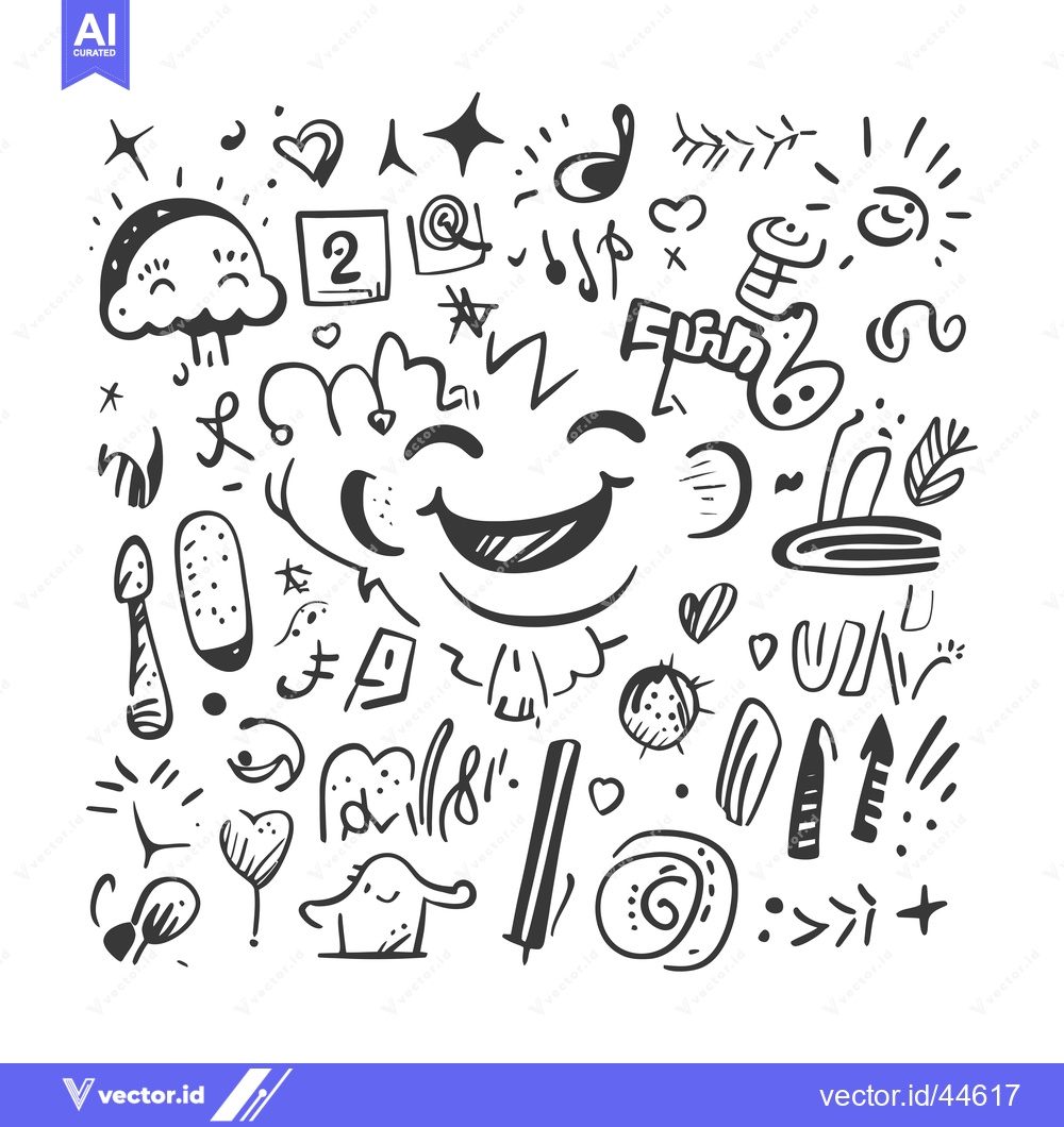 Premium Vector of Hand-drawn Doodle Art with Smiling Faces and Abstract Shapes