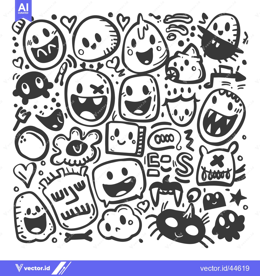 Premium Vector of Hand-drawn doodle collection of cute and quirky cartoon characters and