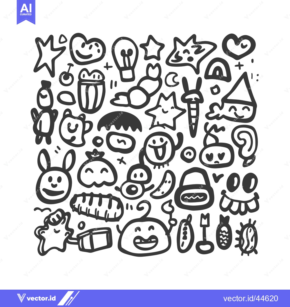 Premium Vector dari Hand-Drawn Doodle Collection of Cute and Quirky Characters and Objects