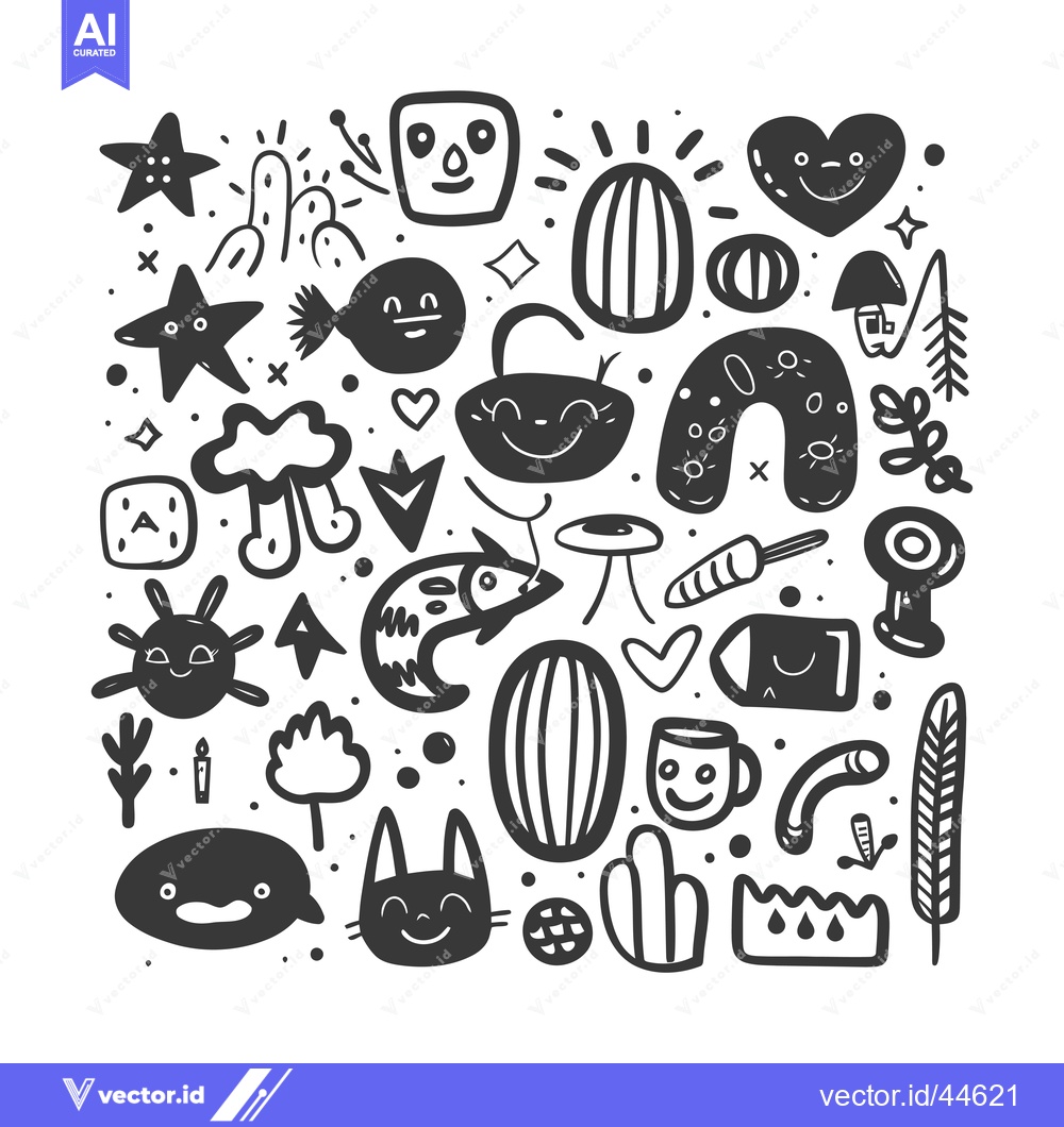 Premium Vector of Hand-Drawn Doodle Collection of Cute and Whimsical Characters and Obje