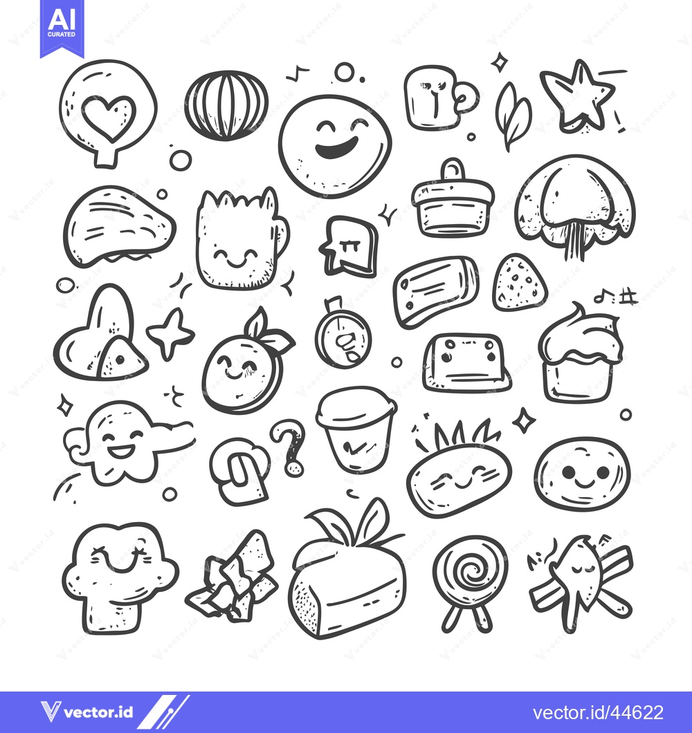 Premium Vector dari Hand-drawn doodle collection of cute cartoon characters, objects and s