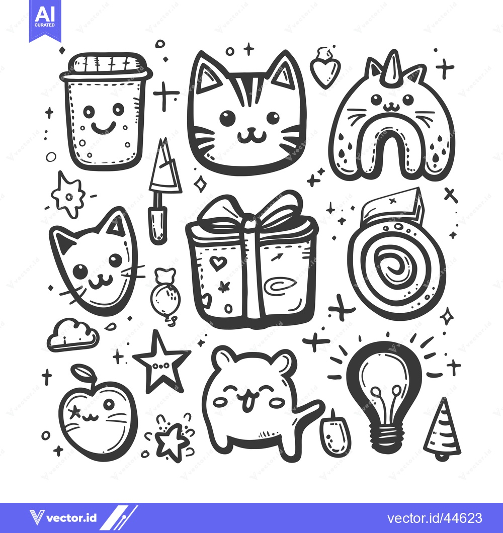 Premium Vector dari Hand-Drawn Doodle Collection of Cute Characters and Objects