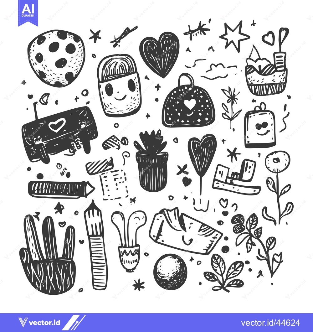 Premium Vector dari Hand-Drawn Doodle Collection of Cute Objects and Nature Elements