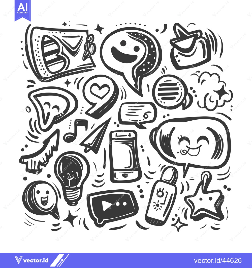 Premium Vector of Hand-Drawn Doodle Collection of Emojis, Symbols, and Icons