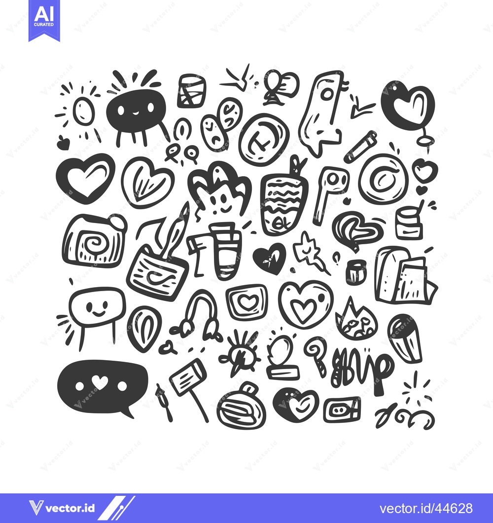Premium Vector dari Hand-Drawn Doodle Collection of Hearts, Faces, and Objects