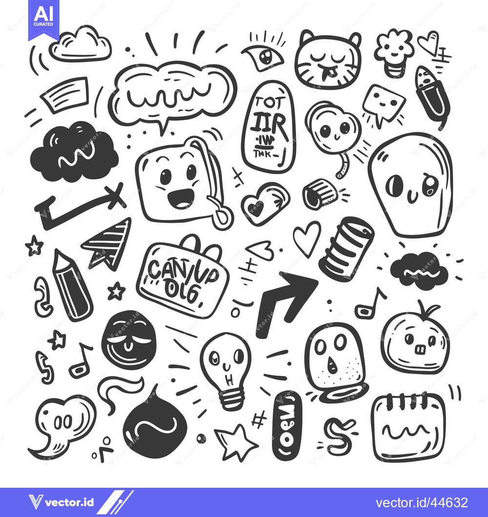 Premium Vector dari Hand-drawn Doodle Collection of Quirky Characters, Objects, and Symbol