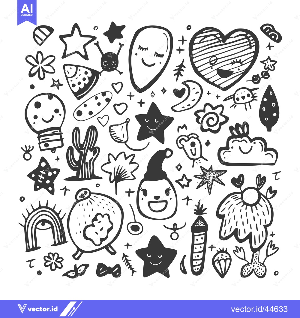 Premium Vector of Hand-Drawn Doodle Collection of Smiling Faces and Objects