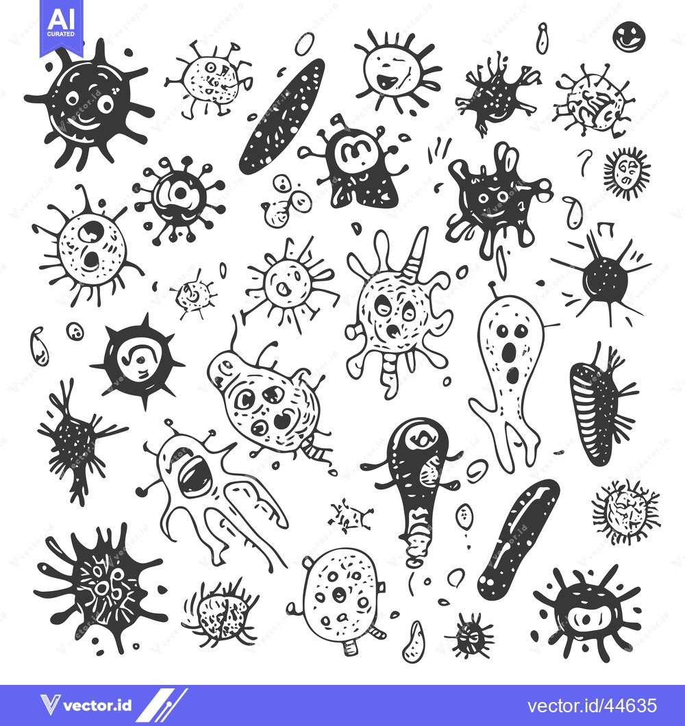 Premium Vector of Hand-drawn Doodle Collection of Various Microbes with Quirky Personali