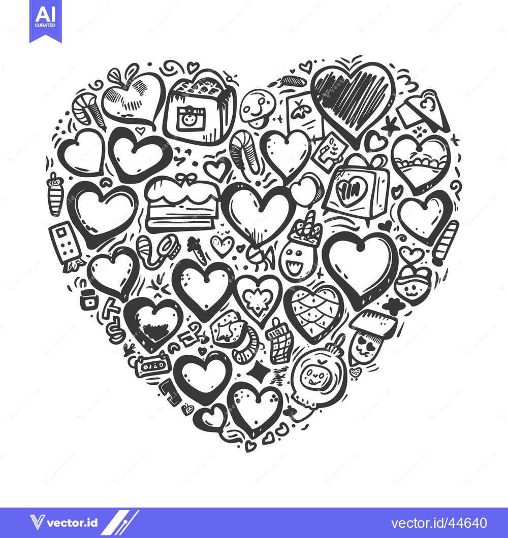 Premium Vector of Hand-Drawn Doodle Heart Filled with Various Love-Themed Objects