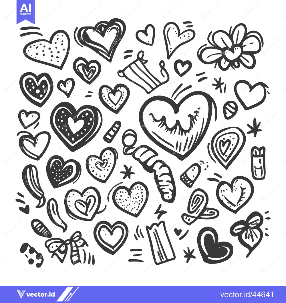 Premium Vector dari Hand-Drawn Doodle Hearts and Floral Elements