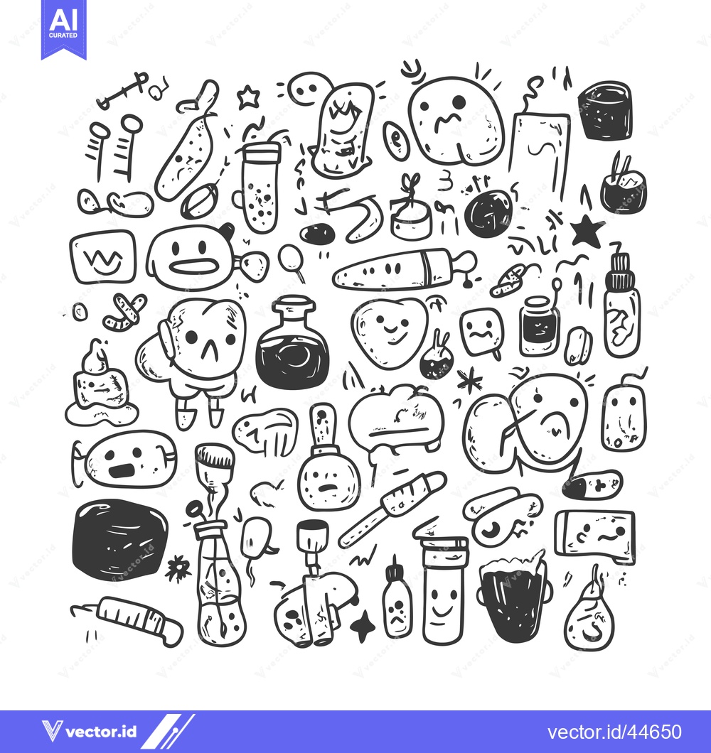 Premium Vector dari Hand-drawn Doodle Illustration Featuring Various Objects with Faces
