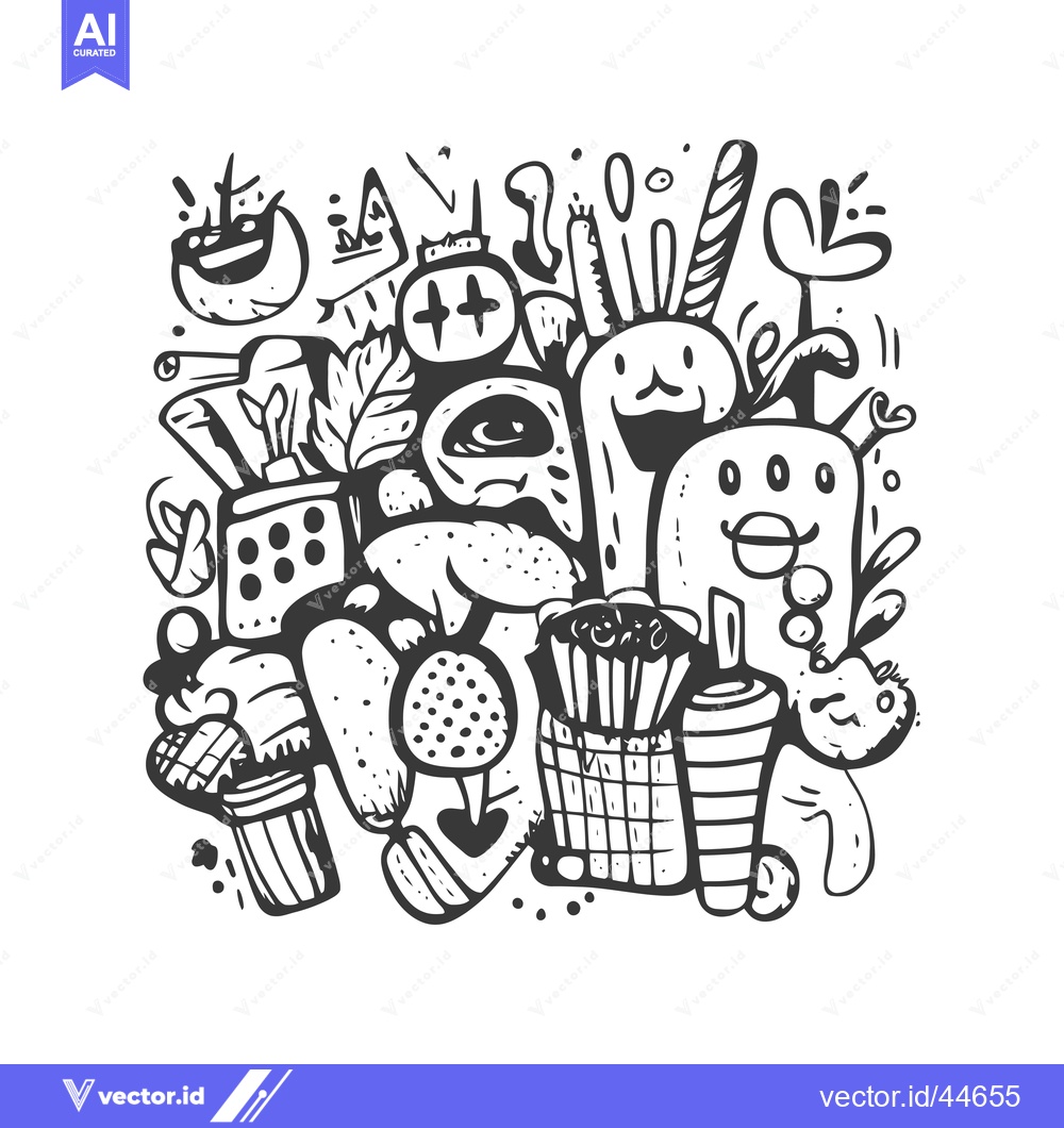Premium Vector of Hand-drawn doodle illustration of a collection of quirky characters an