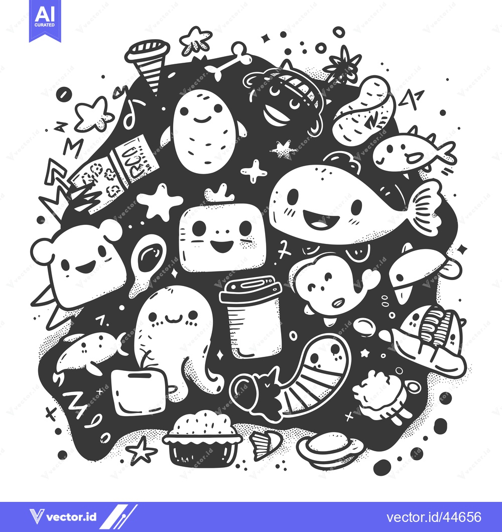 Premium Vector dari Hand-drawn Doodle Illustration of Adorable Characters and Objects