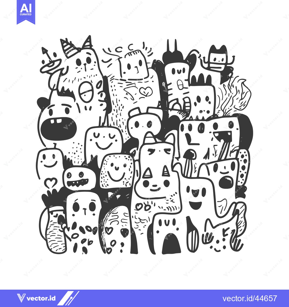 Premium Vector dari Hand-Drawn Doodle Illustration of a Group of Cartoon Monsters